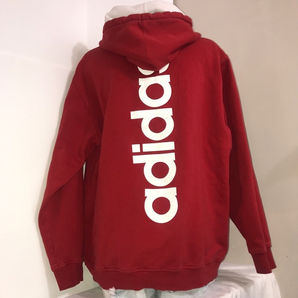 Adidas Red and White Logo Sportswear Casual Hoodie - Picture 9 of 10